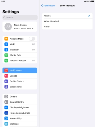 To select notification preview on the lock screen, press Always.