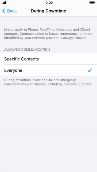 Press the required setting.