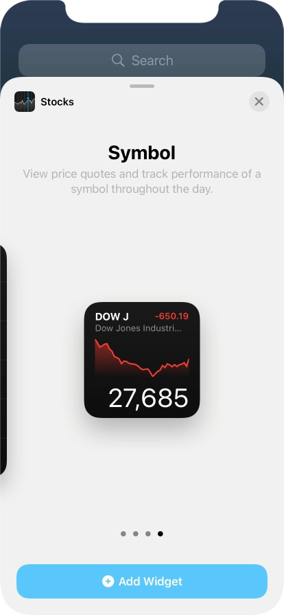 Slide your finger right or left on the screen to select the required widget size.