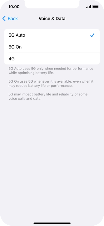 To turn on automatic switch between 5G and 4G, press 5G Auto.