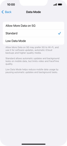 Press the required setting.