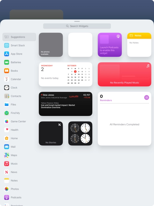 Press the required widget.