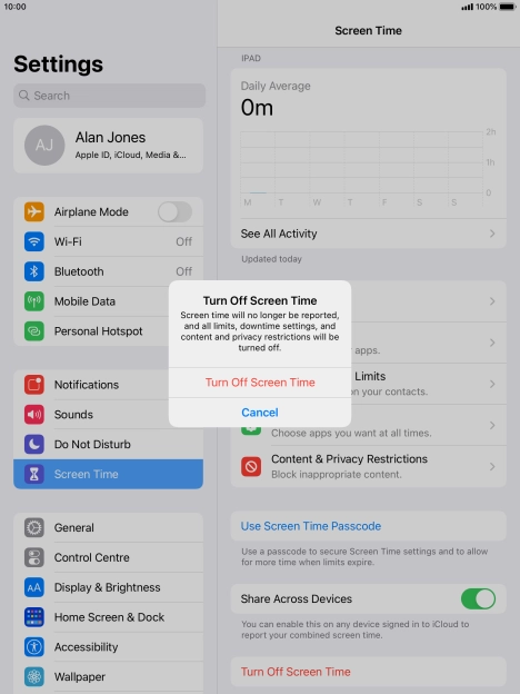 Press Turn Off Screen Time.