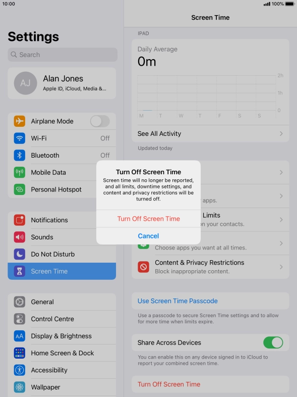 Press Turn Off Screen Time.