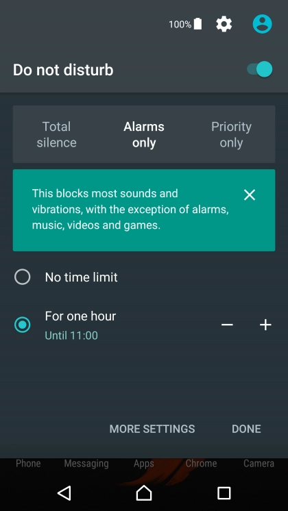Press DONE to turn on silent mode.