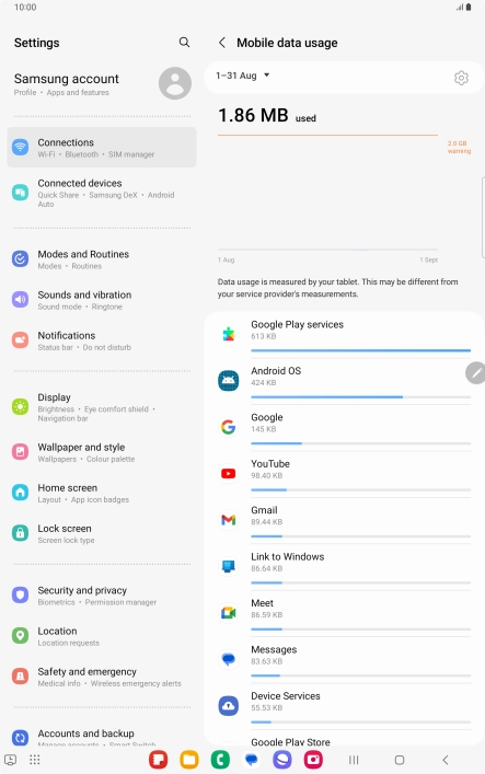 The data usage for each application is displayed below the name of the application.