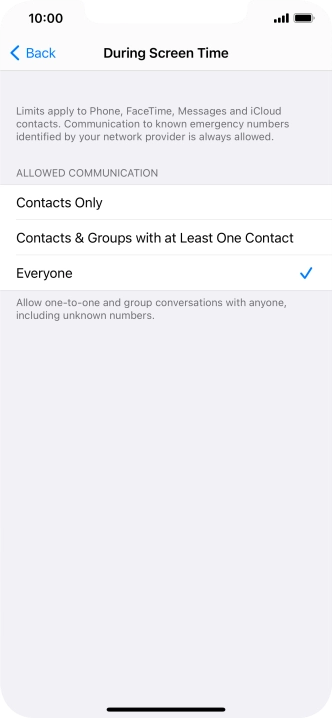 Press the required setting.