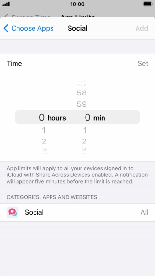 Set the required time limit for use of the selected category.