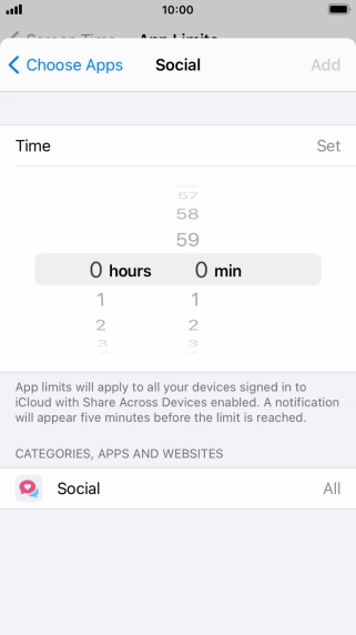 Set the required time limit for use of the selected category.