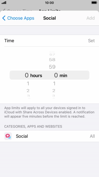 Set the required time limit for use of the selected category.