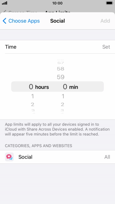 Set the required time limit for use of the selected category.