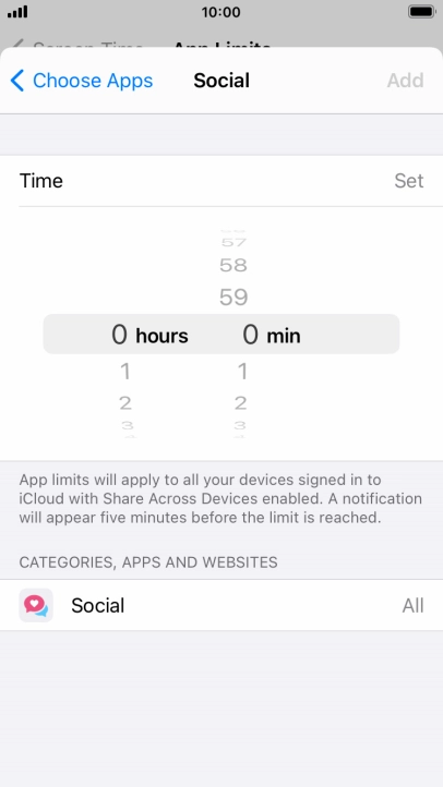 Set the required time limit for use of the selected category.