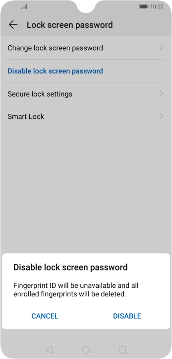 Key in the current phone lock code and press DISABLE.