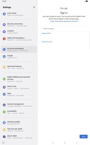If you don't have a Google account, press Create account and follow the instructions on the screen to create an account.