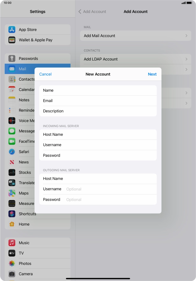 Press Username and key in the username for your email account. Please note that if you're using Vodafone's outgoing server, leave the username field empty.