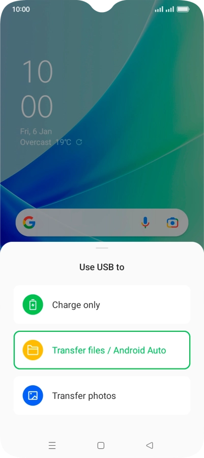 Press Transfer files / Android Auto.