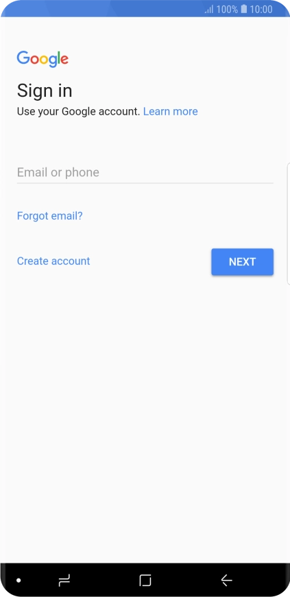 If you don't have a Google account, press Create account and follow the instructions on the screen to create an account.