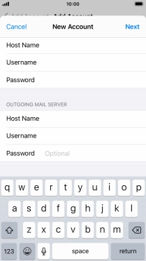 Press Password and key in the password for your email account. Please note that if you're using Vodafone's outgoing server, leave the password field empty.