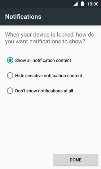 Press the required setting.