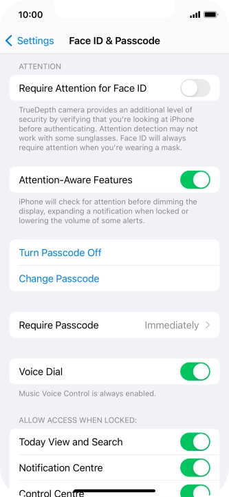 Press Turn Passcode Off and key in the phone lock code.