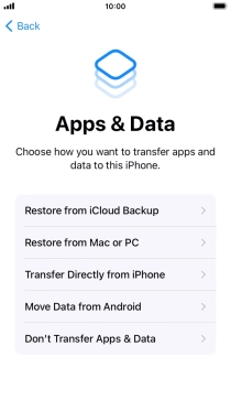You can restore content from an iCloud backup when your phone is activated for the first time and after a factory reset. When this screen is displayed, your phone is ready to restore content from an iCloud backup.