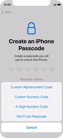 Follow the instructions on the screen to turn on use of phone lock code or press Don't Use Passcode.