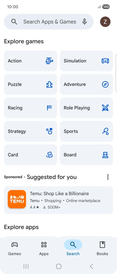 Press the search field.