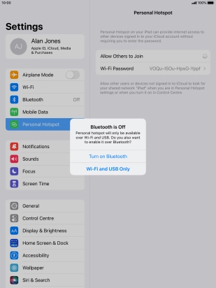 If Wi-Fi is turned on, press Wi-Fi and USB Only.