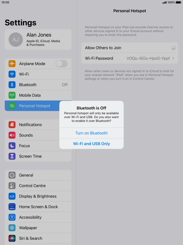 If Wi-Fi is turned on, press Wi-Fi and USB Only.