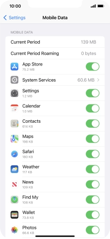 Press the indicators next to the required applications to turn the function on or off.