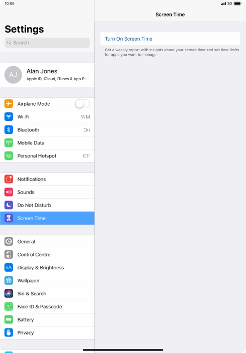 Press Turn On Screen Time.