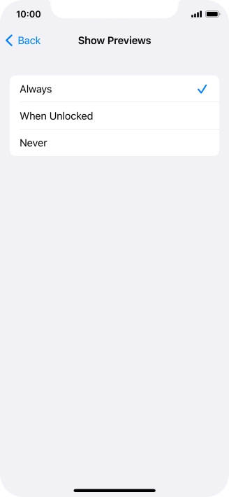 To select notification preview on the lock screen, press Always.