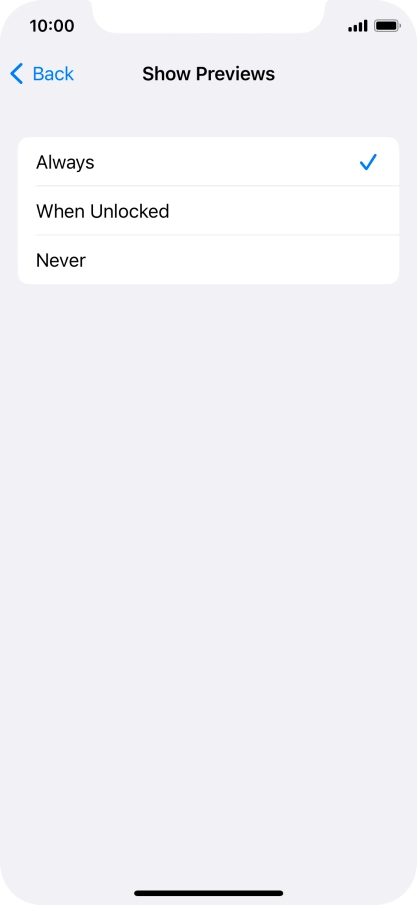 To select notification preview on the lock screen, press Always.