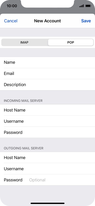 Press Password and key in the password for your email account. Please note that if you're using Vodafone's outgoing server, leave the password field empty.