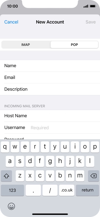 Press Username and key in the username for your email account.