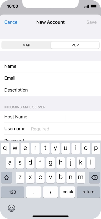Press Username and key in the username for your email account.