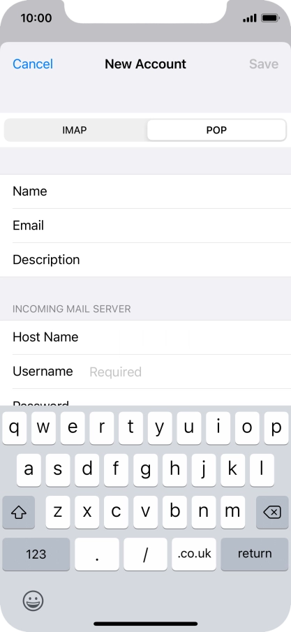 Press Username and key in the username for your email account.