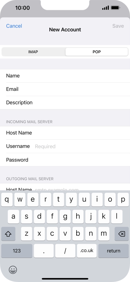 Press Username and key in the username for your email account.