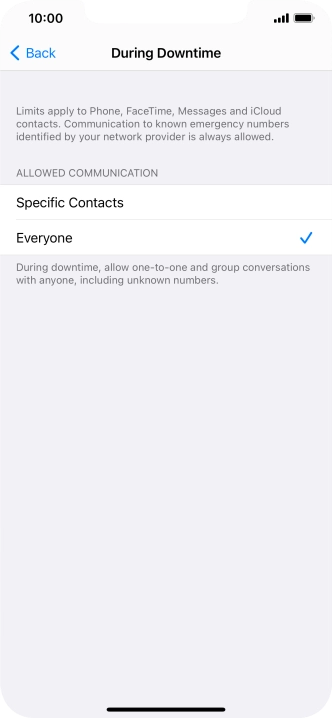 Press the required setting.