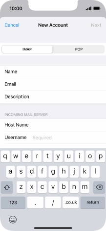Press Username and key in the username for your email account.