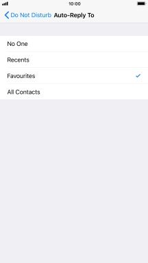 Press the required setting to select which contacts should automatically be notified that Do Not Disturb While Driving is turned on.