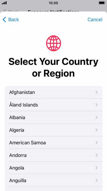Press the required country.