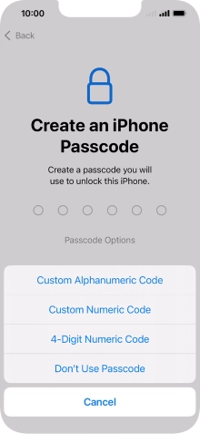 Follow the instructions on the screen to turn on use of phone lock code or press Don't Use Passcode.