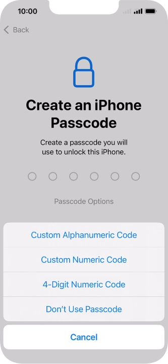 Follow the instructions on the screen to turn on use of phone lock code or press Don't Use Passcode.