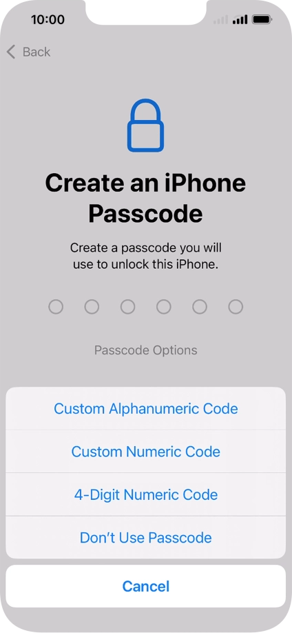 Follow the instructions on the screen to turn on use of phone lock code or press Don't Use Passcode.