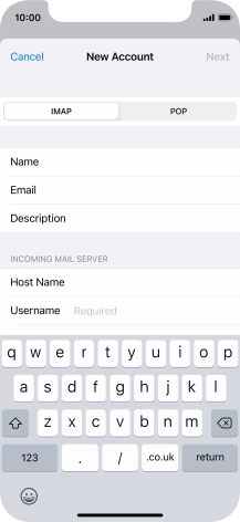 Press Username and key in the username for your email account.