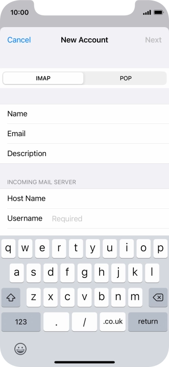 Press Username and key in the username for your email account.