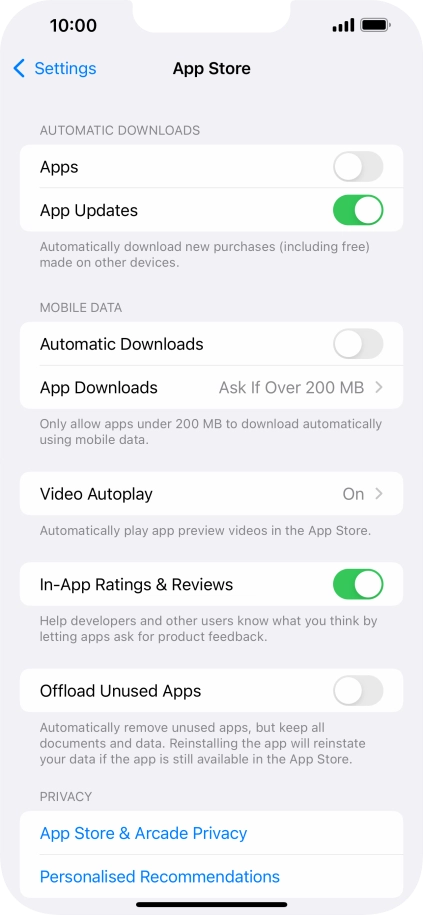 Press the indicators next to the required content types to turn the function on or off.