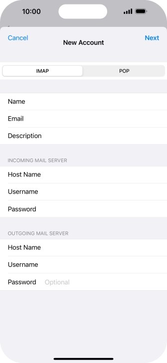 Press Password and key in the password for your email account. Please note that if you're using Vodafone's outgoing server, leave the password field empty.