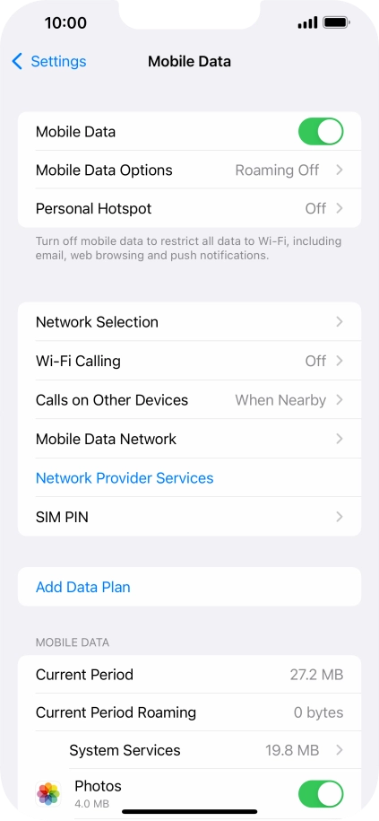 Press Mobile Data Options.
